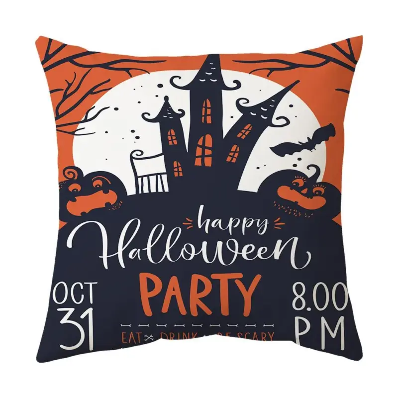Halloween With Pumpkin Peach Skin Plush Pillow Cover tag1
