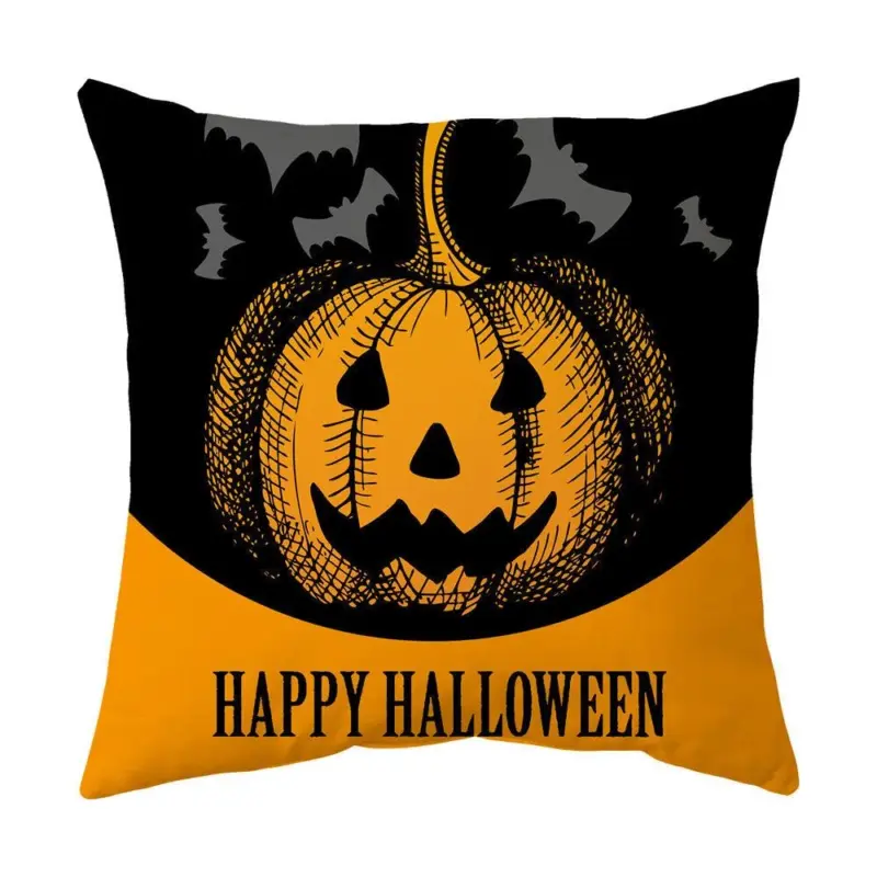 Halloween With Pumpkin Peach Skin Plush Pillow Cover tag1