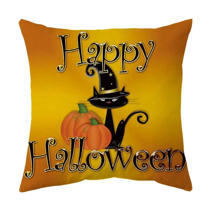 Halloween With Pumpkin Peach Skin Plush Pillow Cover tag1