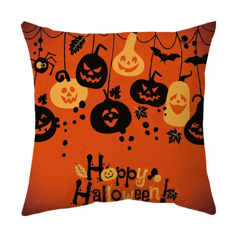 Halloween With Pumpkin Peach Skin Plush Pillow Cover tag1