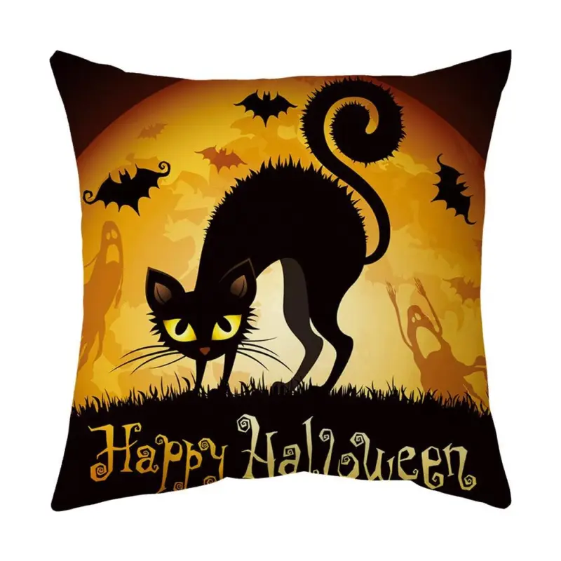 Halloween With Pumpkin Peach Skin Plush Pillow Cover tag1