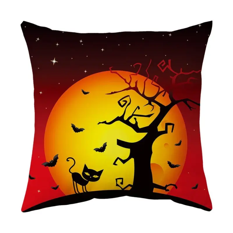 Halloween With Pumpkin Peach Skin Plush Pillow Cover tag1
