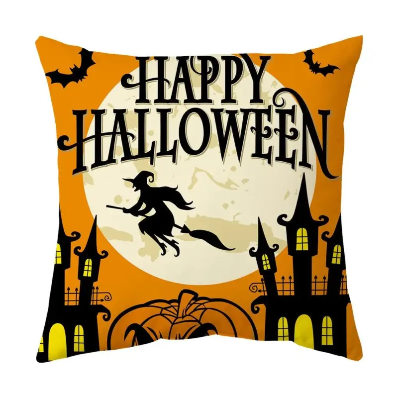 Halloween With Pumpkin Peach Skin Plush Pillow Cover tag1