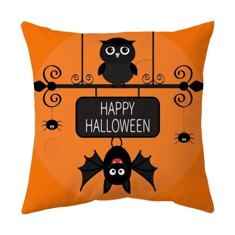 Halloween With Pumpkin Peach Skin Plush Pillow Cover tag1