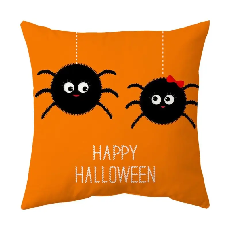 Halloween With Pumpkin Peach Skin Plush Pillow Cover tag1