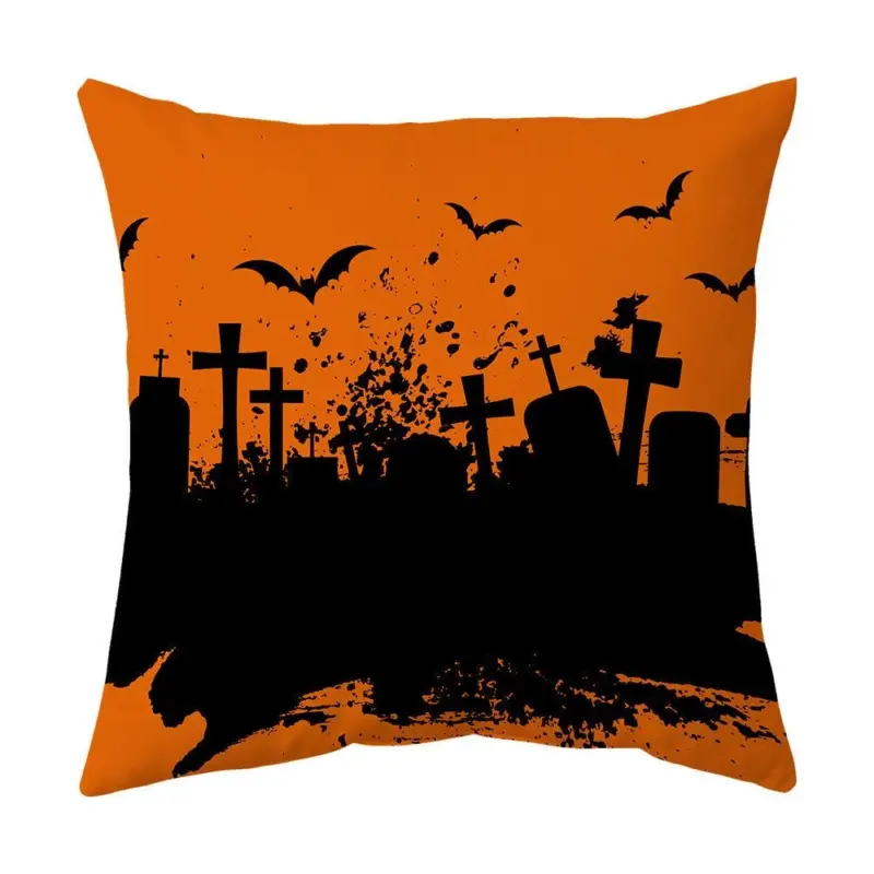 Halloween With Pumpkin Peach Skin Plush Pillow Cover tag1