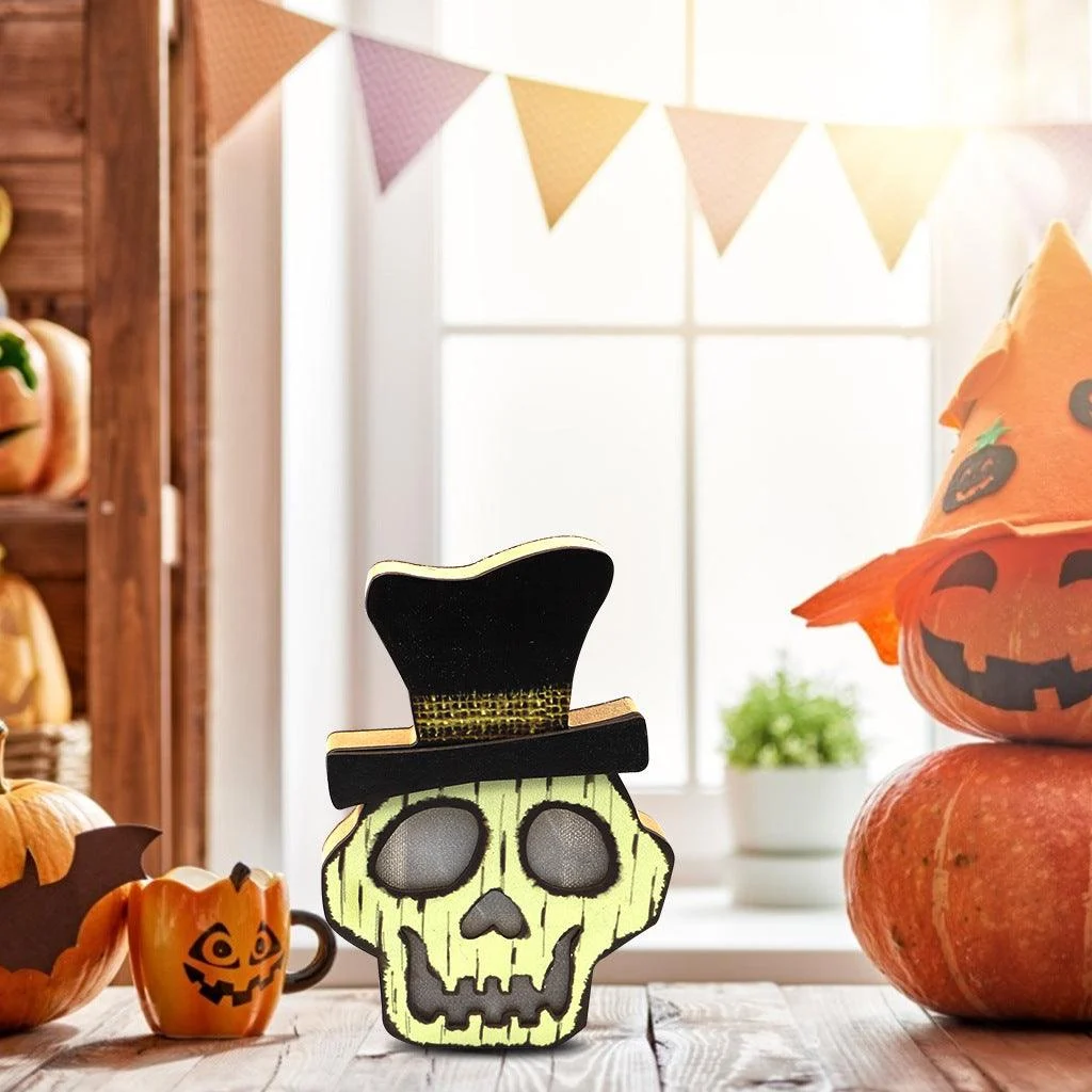 Halloween Wooden Ornament Pumpkin Skull Black Cat -  - #tag1#