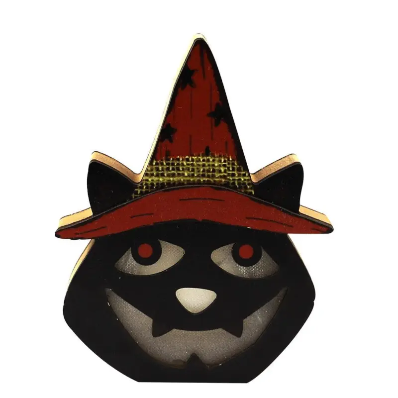 Halloween Wooden Ornament Pumpkin Skull Black Cat tag1