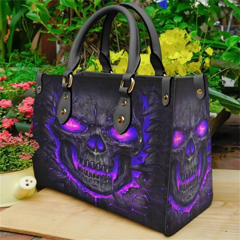 Halloween decorated Skull Pattern Tote Bag tag1