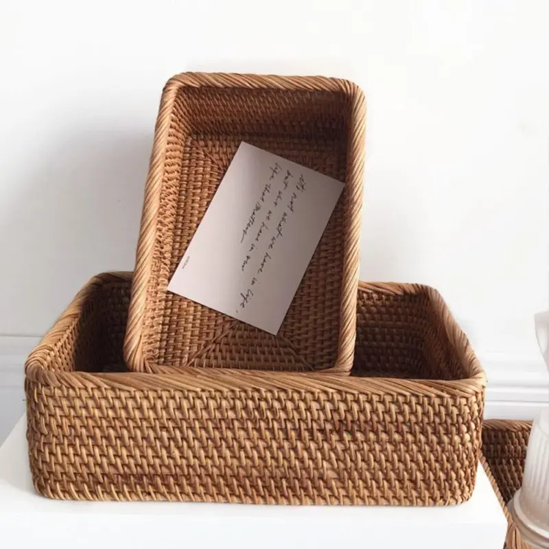 Hand Woven Rectangular Rattan Wicker Basket Fruit Tea Snack Bread Picnic Cosmetic Storage Box Kitchen Supplies 733e4c31 9493 4a8d b973 fef667d6c982