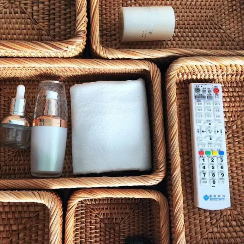 Hand Woven Rectangular Rattan Wicker Basket Fruit Tea Snack Bread Picnic Cosmetic Storage Box Kitchen Supplies e34d5a29 ee37 42d6 b271 8d3dbaac7b4e