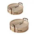 Hand Woven Round Rattan Storage Basket Wicker Plate Fruit Snacks Serving Tray with Leather Handle jpg Q90 jpg