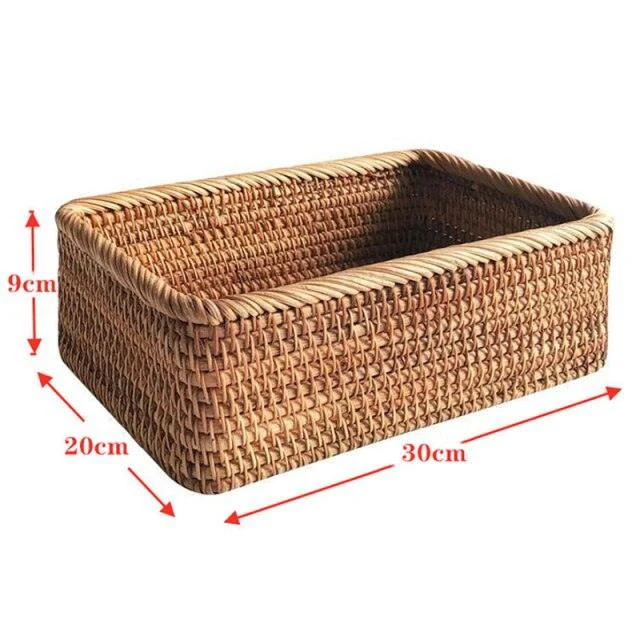 Hand-Woven Rectangular Rattan Basket -