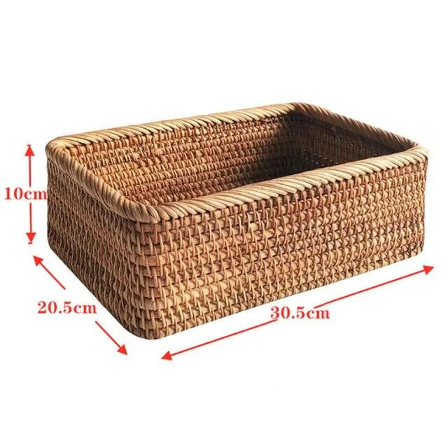 Hand-Woven Rectangular Rattan Basket -