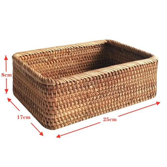 Hand-Woven Rectangular Rattan Basket -