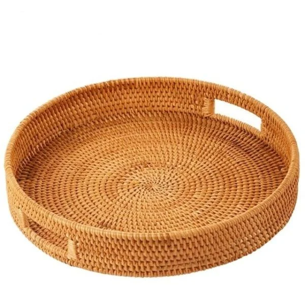 Hand-Woven Round Rattan Basket -