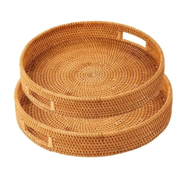 Hand-Woven Round Rattan Basket -