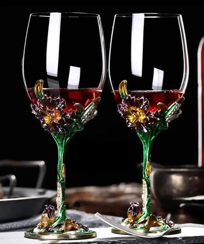 Hand blown and painted goblet and decanter Exclusive to Decorfaure Decorfaure