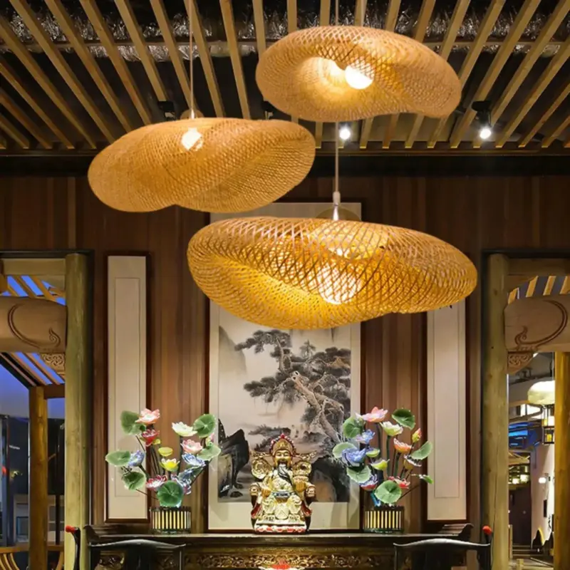 HandMade Vintage Bamboo Weaving LED Pendant Light Home Hanging Chandelier Lighting Living Room Kitchen Rattan Woven 8cb3b898 0a11 470d a70a cf683a8fdb73