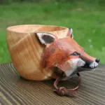 Hand Carved Animals Head Wooden Mug Cup tag1