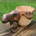 Hand Carved Animals Head Wooden Mug Cup tag1