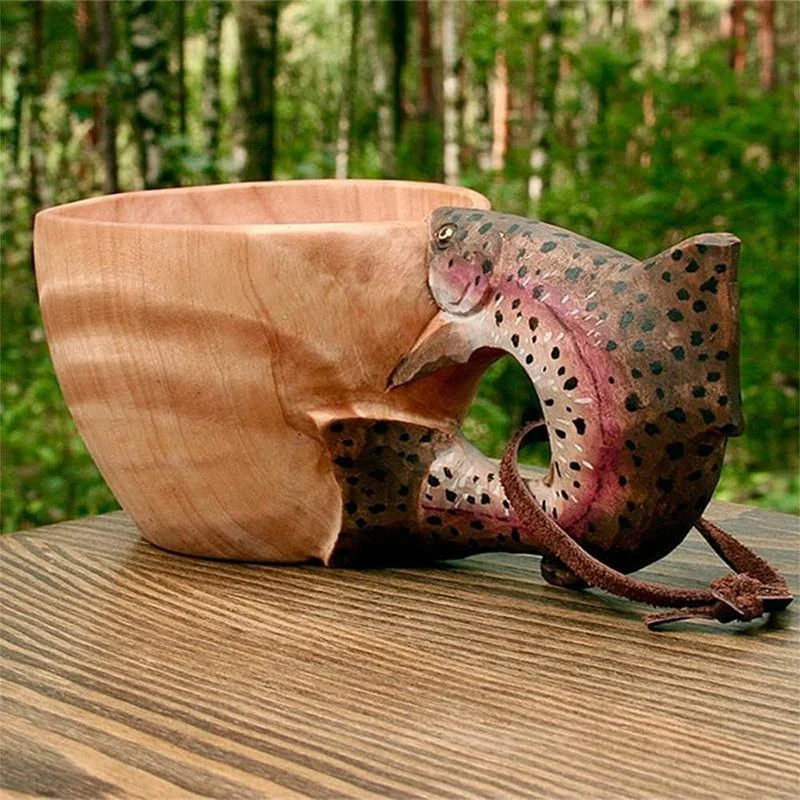 Hand Carved Animals Head Wooden Mug Cup -  - #tag1#