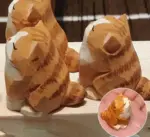 Hand Carved Painted Orange Wooden Cat Figurines