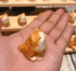 Hand Carved Painted Orange Wooden Cat Figurines