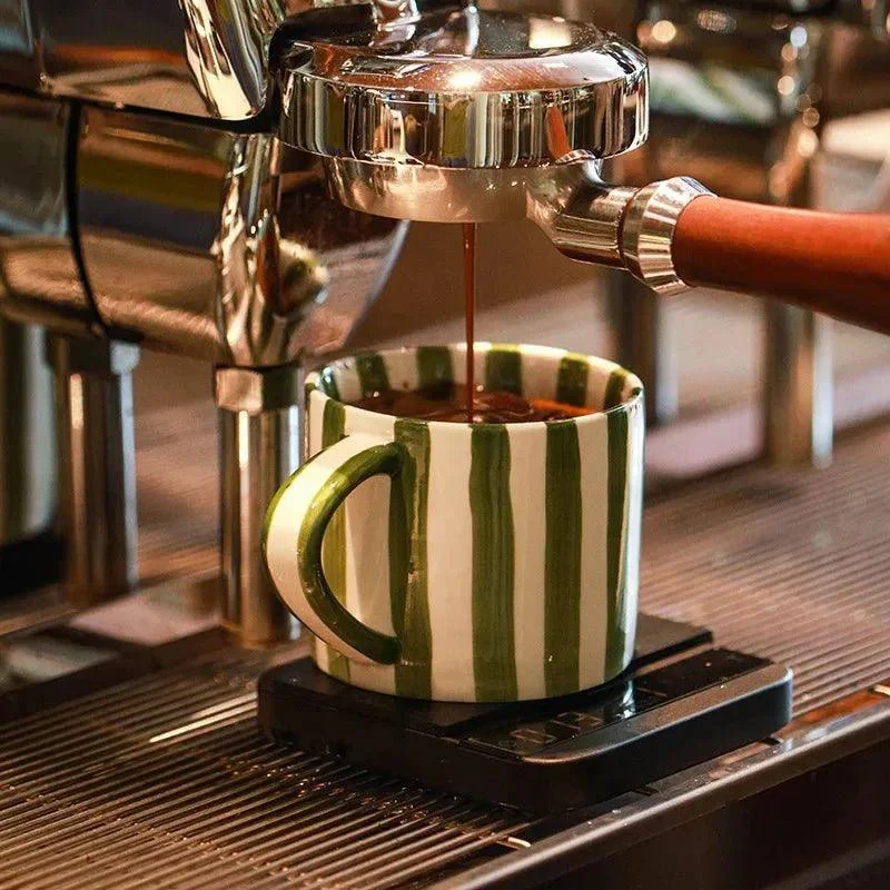 Hand Drawn Striped Ceramic Mug & Saucer Set -  - #tag1#