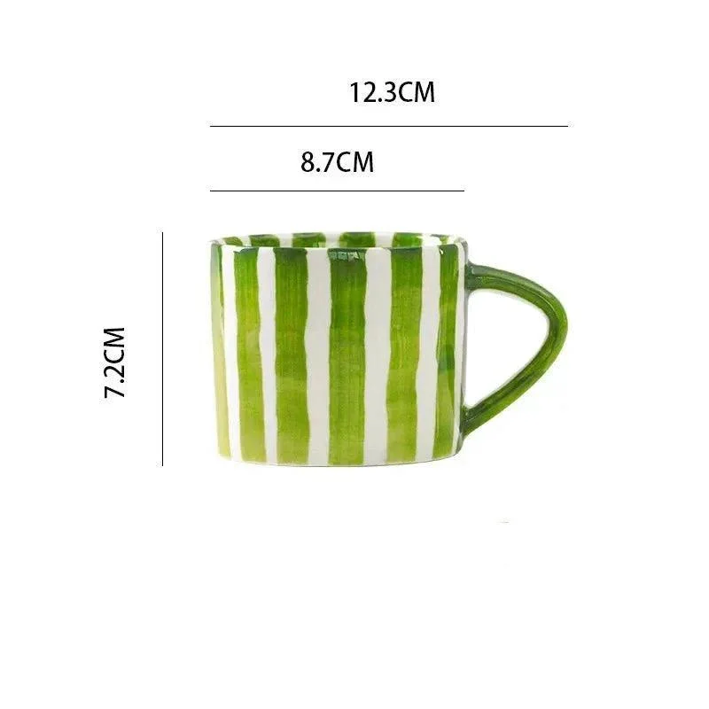 Hand Drawn Striped Ceramic Mug & Saucer Set -  - #tag1#