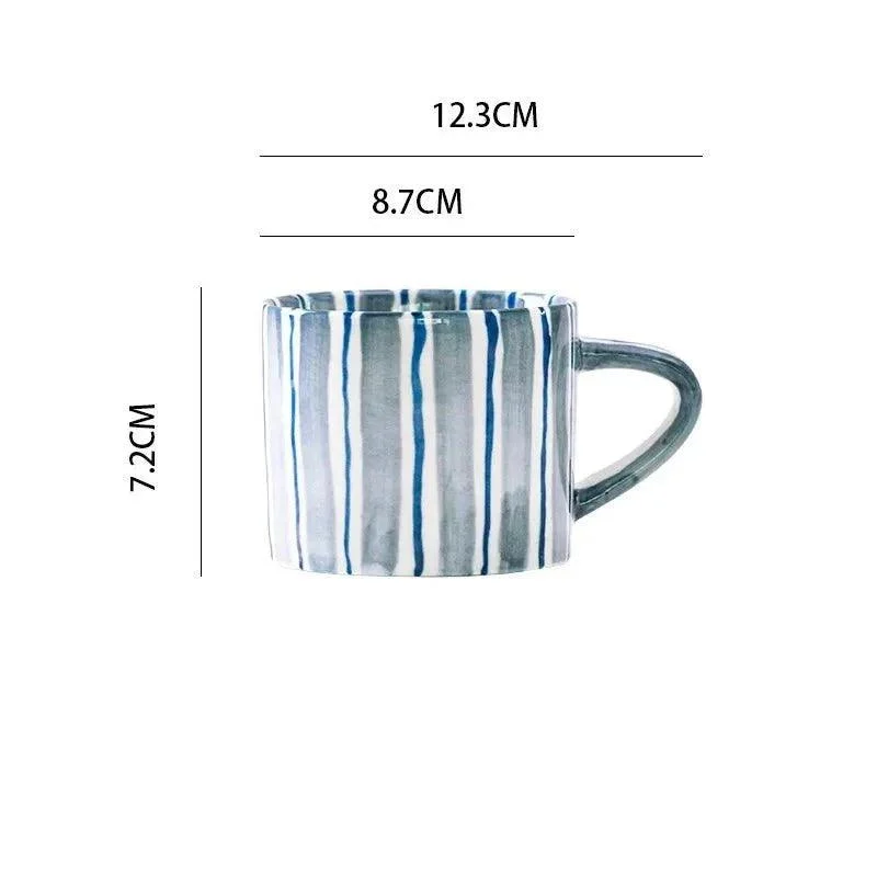 Hand Drawn Striped Ceramic Mug & Saucer Set -  - #tag1#