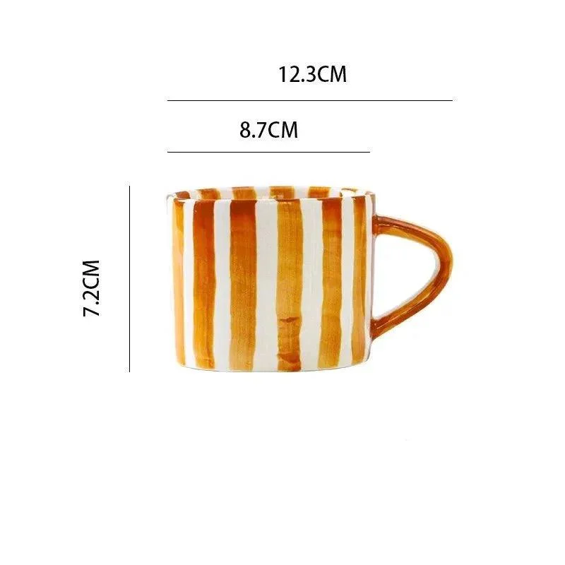 Hand Drawn Striped Ceramic Mug & Saucer Set -  - #tag1#