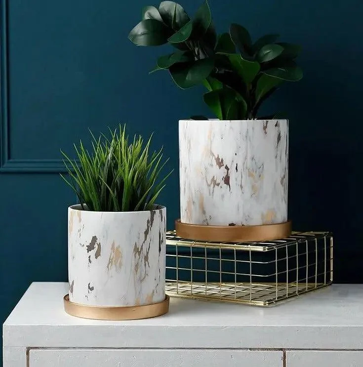 Hand Made Planter With Gold Tray -