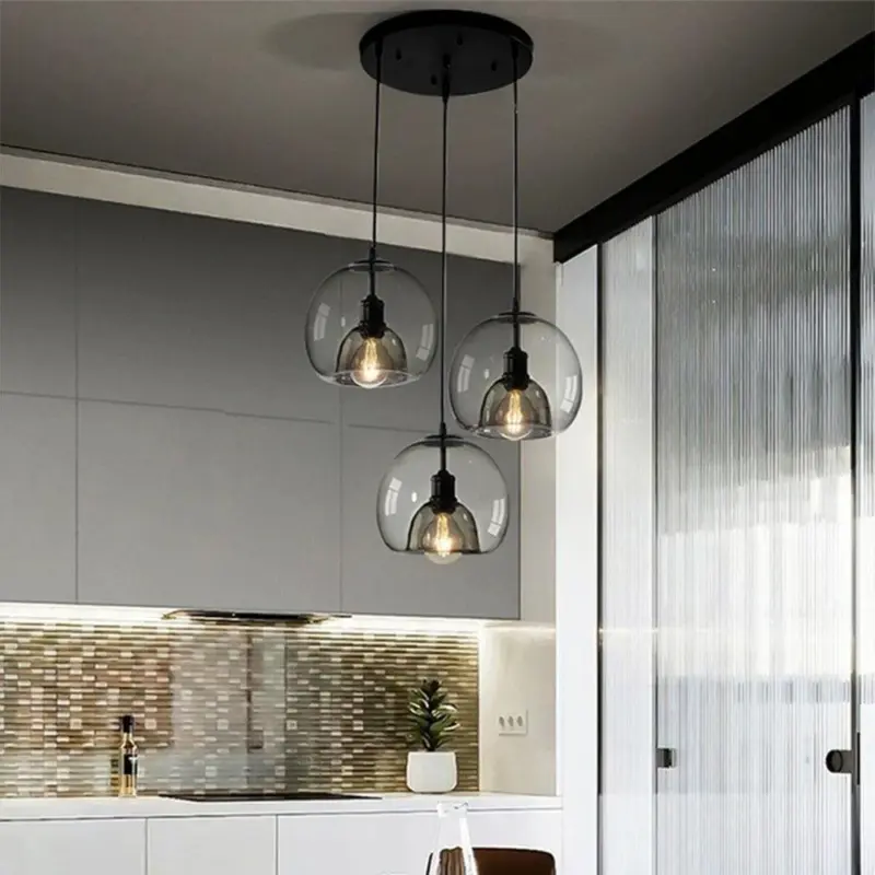 HandblownStainedGlassOrbPendantLightLampshade