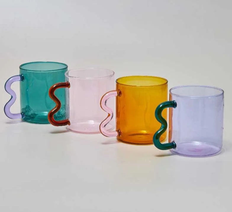 Handblown Clear Aesthetic Glass Cups with Ear -