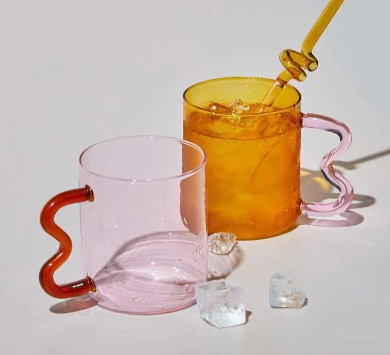 Handblown Clear Aesthetic Glass Cups with Ear -