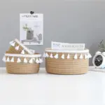 Handmade Desktop Storage Basket Sundries Toys Storage Box Tassel Cosmetic Book Organizer Stationery Container for Home