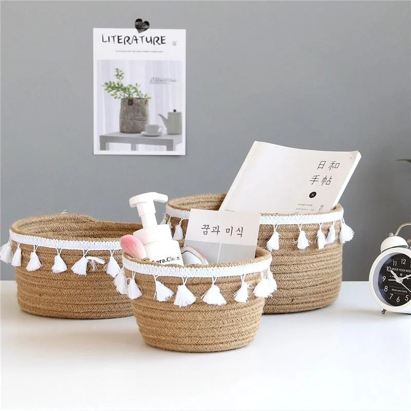 Handmade Desktop Storage Basket Sundries Toys Storage Box Tassel Cosmetic Book Organizer Stationery Container For Home 00f2334d 6289 4073 890e 256321130cea