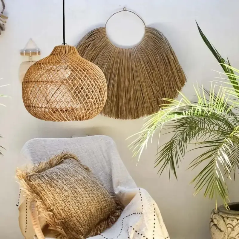 HandmadeWickerBasketRattanPendantLight