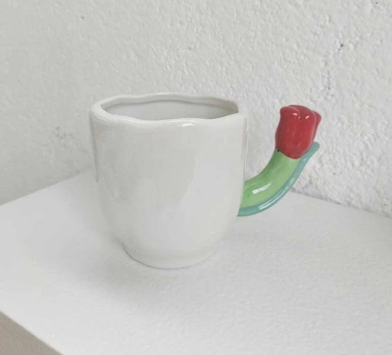 Handmade Ceramic Tulip Mug with Floral Spoon -