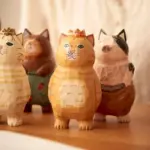Handmade Cute Cat Wood Carving Ornaments tag1