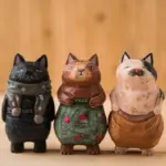 Handmade Cute Cat Wood Carving Ornaments tag1