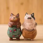 Handmade Cute Cat Wood Carving Ornaments tag1
