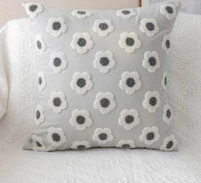 Handmade Embroidered Daisy Floral Pillow Cover -