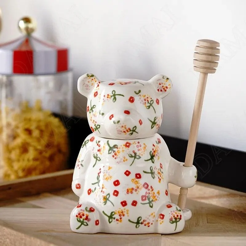 Handpaint Floral Bear Ceramic Storage Jars -