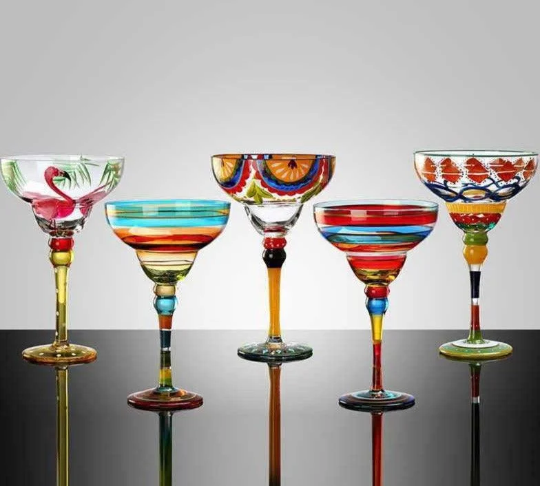 Handpaint Magarita Colored Cocktail Glasses -
