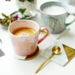 Handpainted Gold Monogram Natural Marble Porcelain Coffee Mug Mr and Mrs Tea Milk Cups and Mugs e05f725f cee6 44e2 b071 2fa3c35e771a