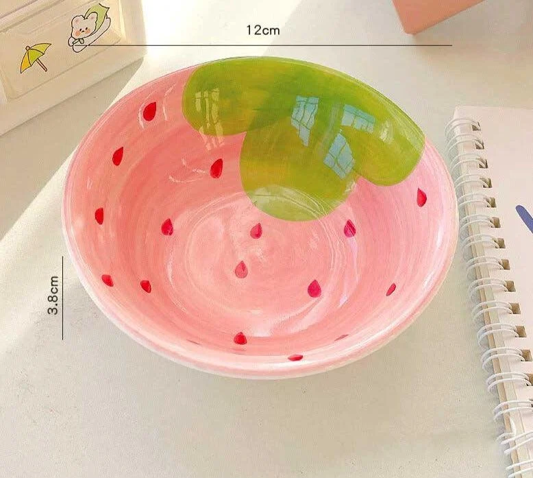 Handpainted Fruit Strawberry Watermelon Ceramic Bowl Set -