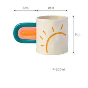 Handpainted Rainbow Pottery Mug with Big Handle - 