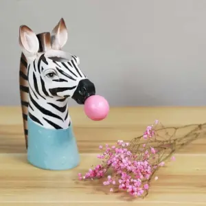 Handpainted Resin Zebra Giraffe Vase Planter Pot - 